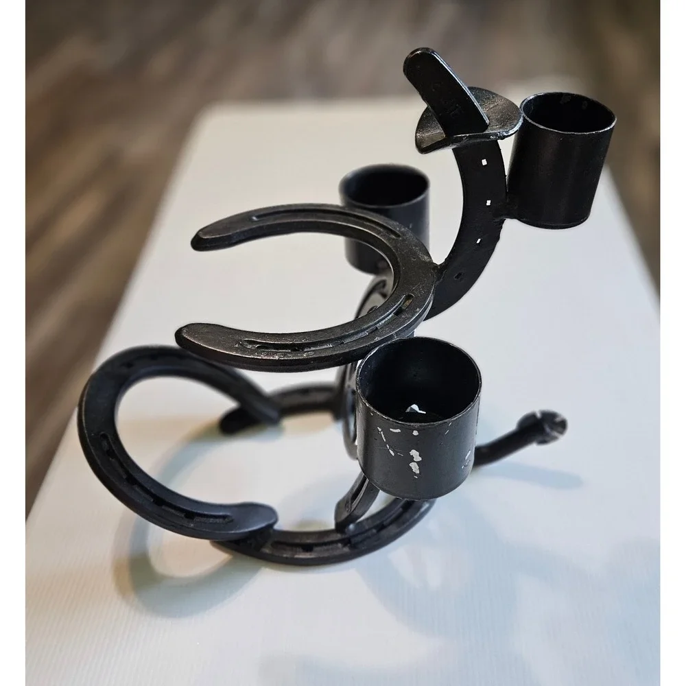Rustic Horseshoe Metal Candle Holder‎ Texas Star Western Farmhouse Decor Black